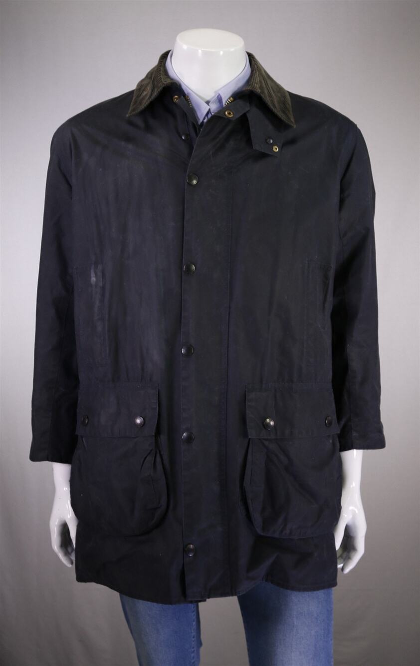 Barbour Mens Border Navy Waxed Long Coat Field Jacket 38 Small Medium